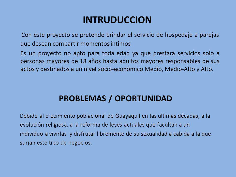 INTRUDUCCION Con este proyecto se pretende brindar el servicio de hospedaje a parejas que desean compartir momentos íntimos.