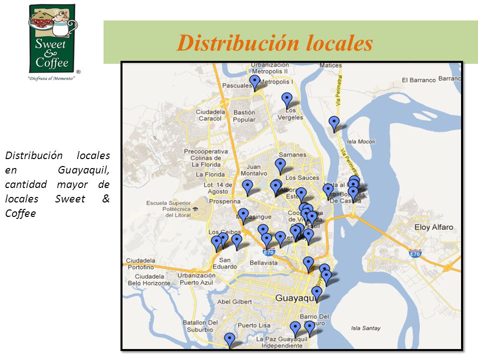 Distribución locales Distribución locales en Guayaquil, cantidad mayor de locales Sweet & Coffee