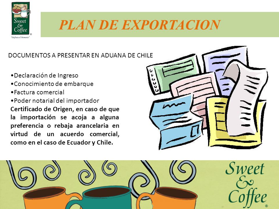 PLAN DE EXPORTACION DOCUMENTOS A PRESENTAR EN ADUANA DE CHILE