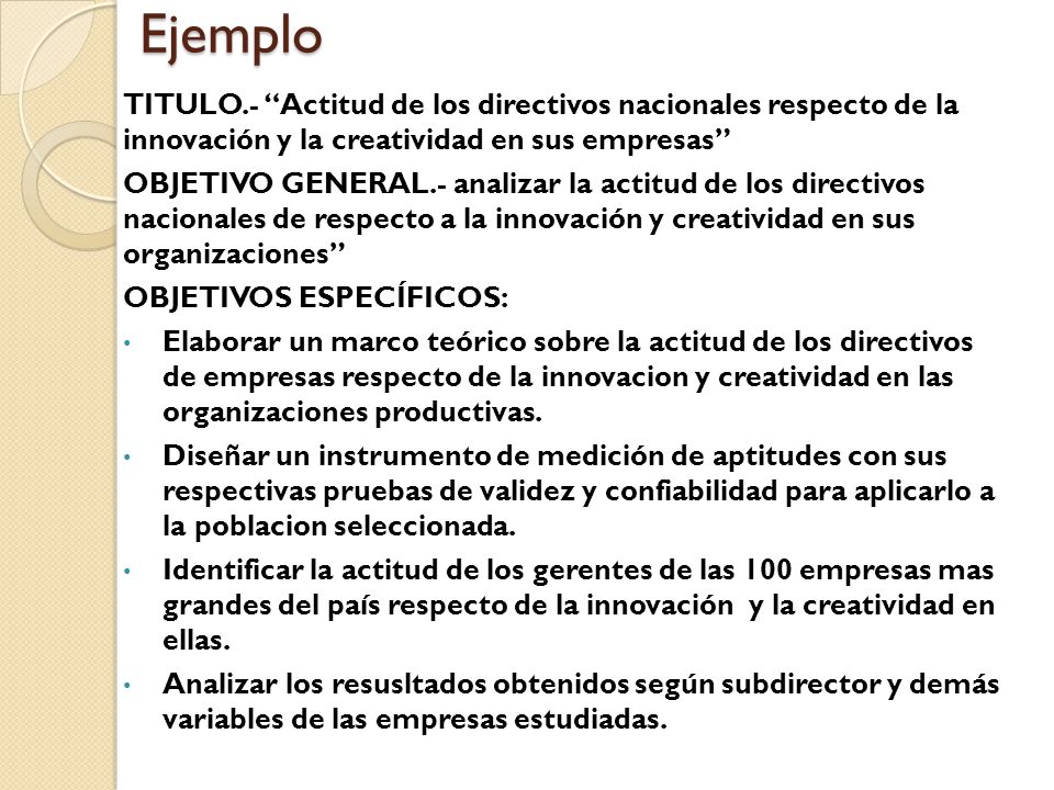 Ejemplo TITULO.- Actitud de los directivos nacionales respecto de la innovación y la creatividad en sus empresas