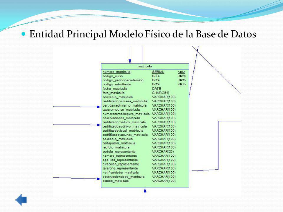 Entidad Principal Modelo Físico de la Base de Datos