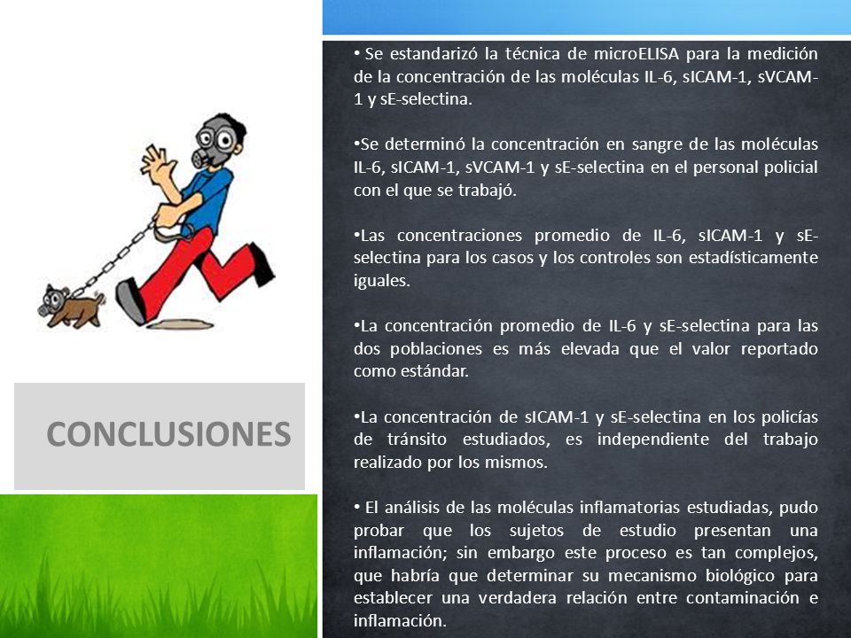 Se estandarizó la técnica de microELISA para la medición de la concentración de las moléculas IL-6, sICAM-1, sVCAM-1 y sE-selectina.