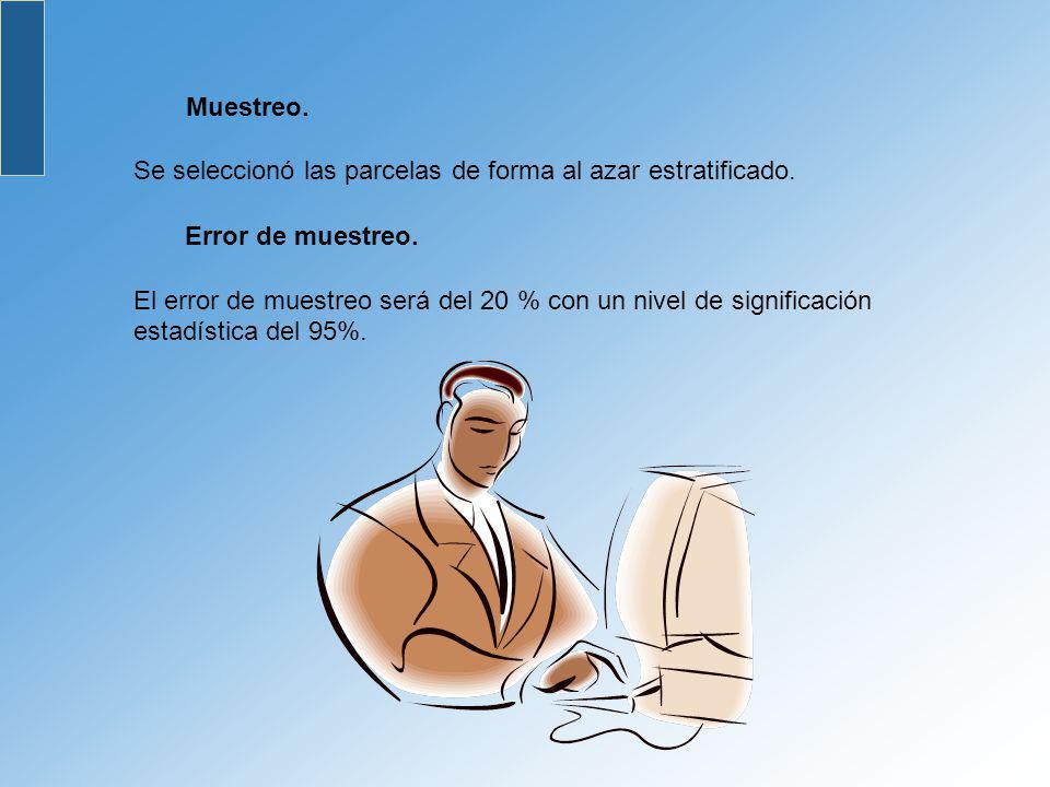 Muestreo. Se seleccionó las parcelas de forma al azar estratificado. Error de muestreo.