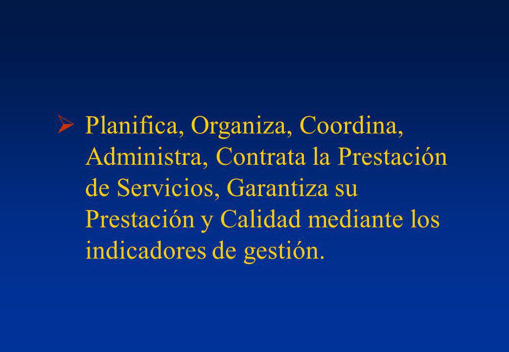 Planifica, Organiza, Coordina, Administra, Contrata la Prestación de Servicios, Garantiza su Prestación y Calidad mediante los indicadores de gestión.