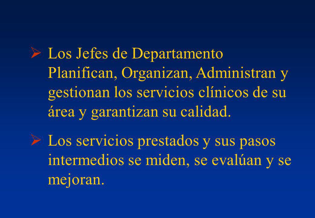 Los Jefes de Departamento Planifican, Organizan, Administran y gestionan los servicios clínicos de su área y garantizan su calidad.