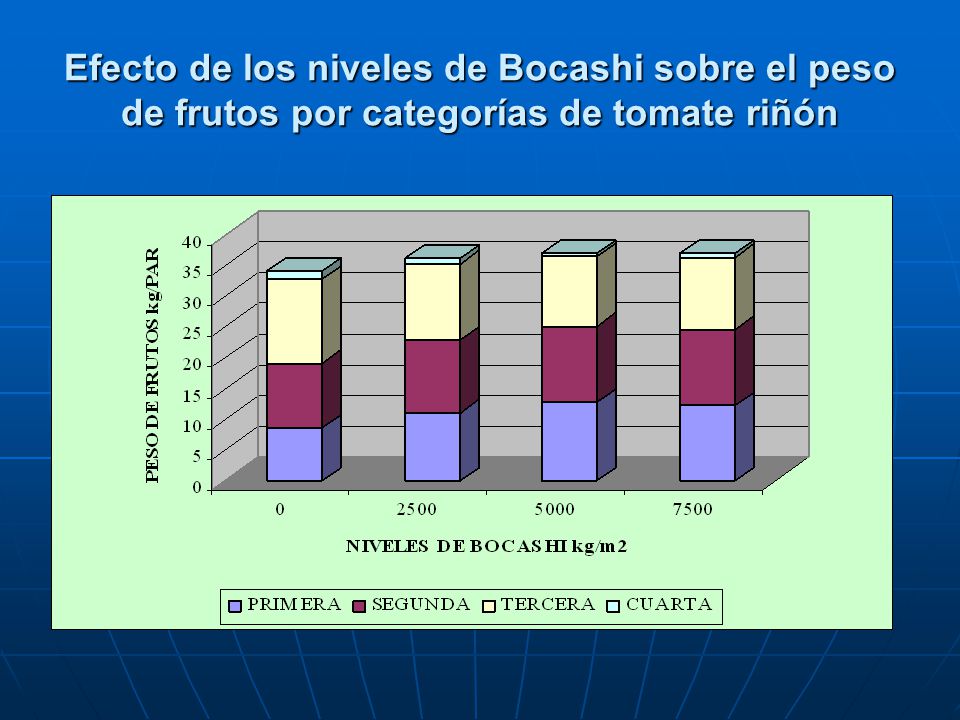 Efecto de los niveles de Bocashi sobre el peso de frutos por categorías de tomate riñón