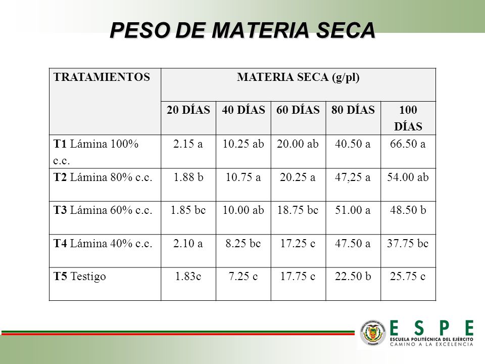 PESO DE MATERIA SECA TRATAMIENTOS MATERIA SECA (g/pl) 20 DÍAS 40 DÍAS
