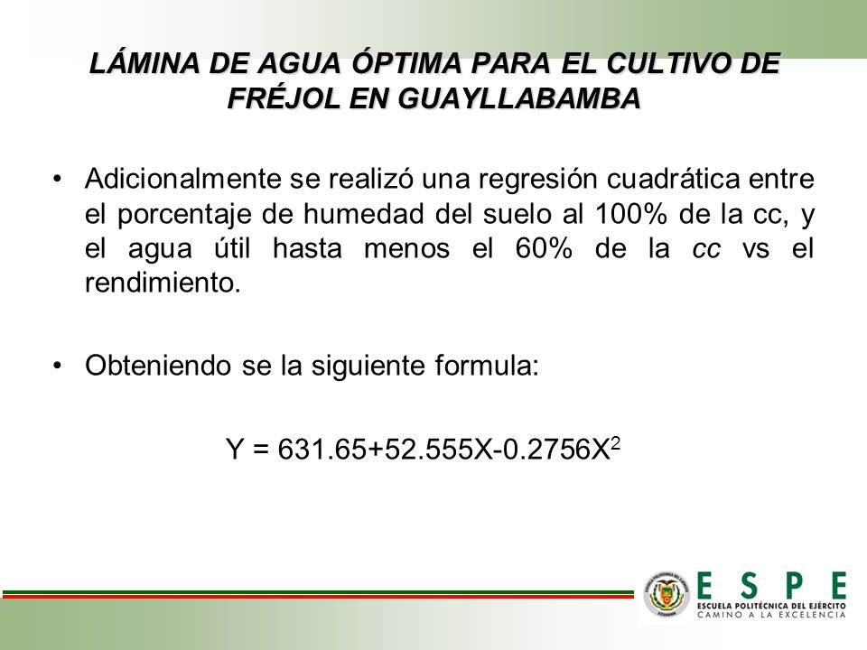 LÁMINA DE AGUA ÓPTIMA PARA EL CULTIVO DE FRÉJOL EN GUAYLLABAMBA