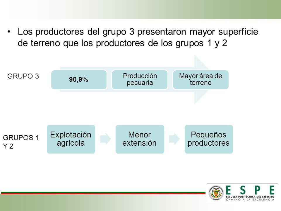 Los productores del grupo 3 presentaron mayor superficie de terreno que los productores de los grupos 1 y 2