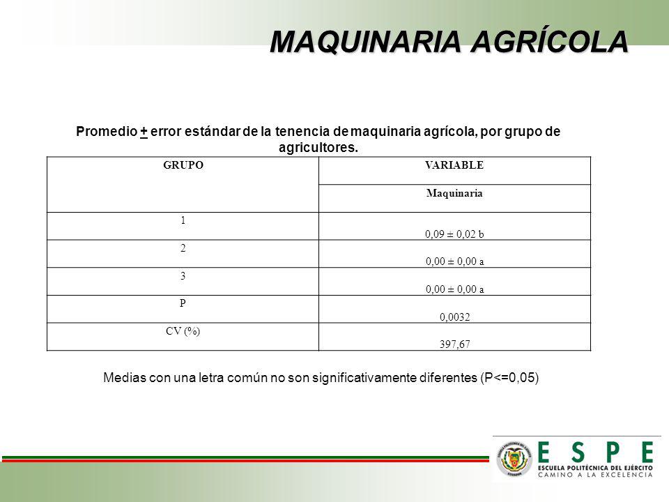 MAQUINARIA AGRÍCOLA Promedio + error estándar de la tenencia de maquinaria agrícola, por grupo de agricultores.