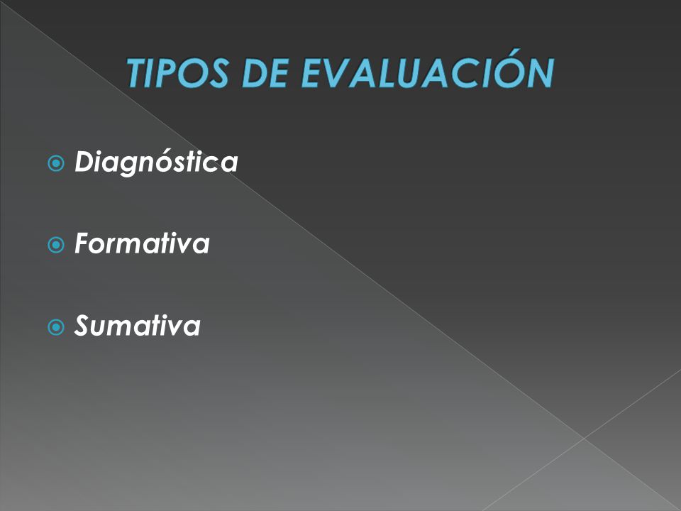 TIPOS DE EVALUACIÓN Diagnóstica Formativa Sumativa