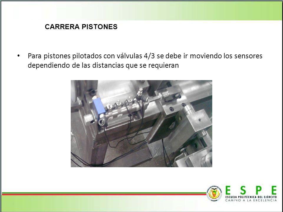 CARRERA PISTONES Para pistones pilotados con válvulas 4/3 se debe ir moviendo los sensores dependiendo de las distancias que se requieran.