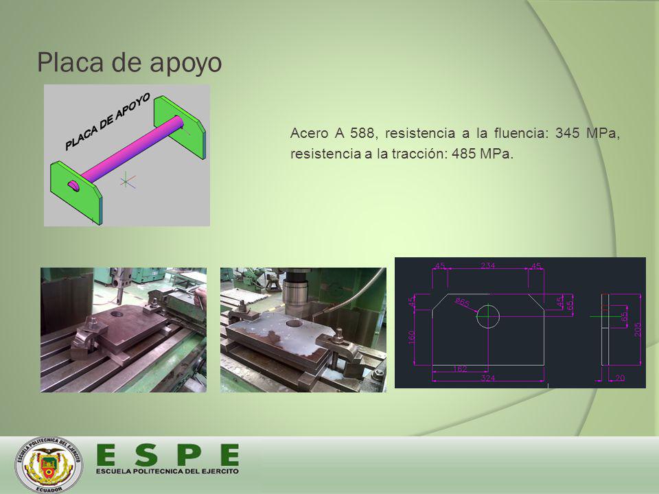 Placa de apoyo Acero A 588, resistencia a la fluencia: 345 MPa, resistencia a la tracción: 485 MPa.