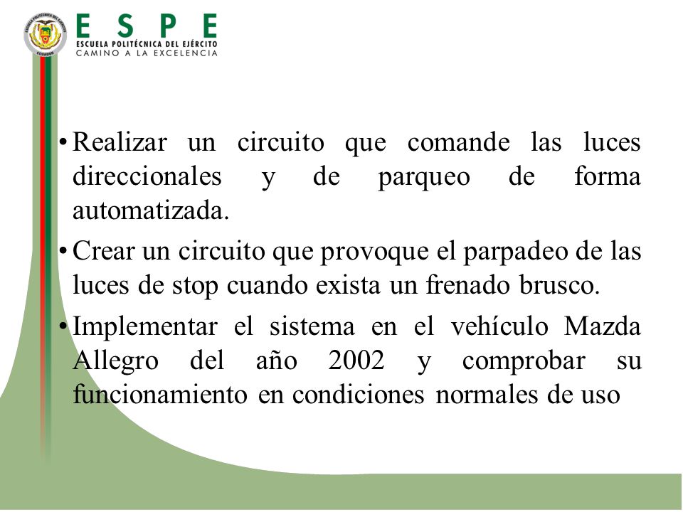 Realizar un circuito que comande las luces direccionales y de parqueo de forma automatizada.