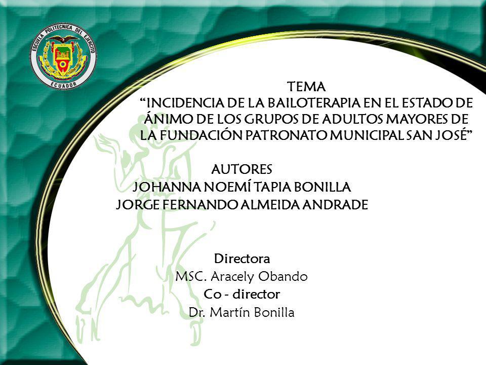TEMA INCIDENCIA DE LA BAILOTERAPIA EN EL ESTADO DE ÁNIMO DE LOS GRUPOS DE ADULTOS MAYORES DE LA FUNDACIÓN PATRONATO MUNICIPAL SAN JOSÉ