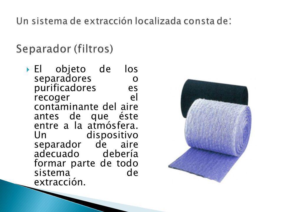 Un sistema de extracción localizada consta de: Separador (filtros)
