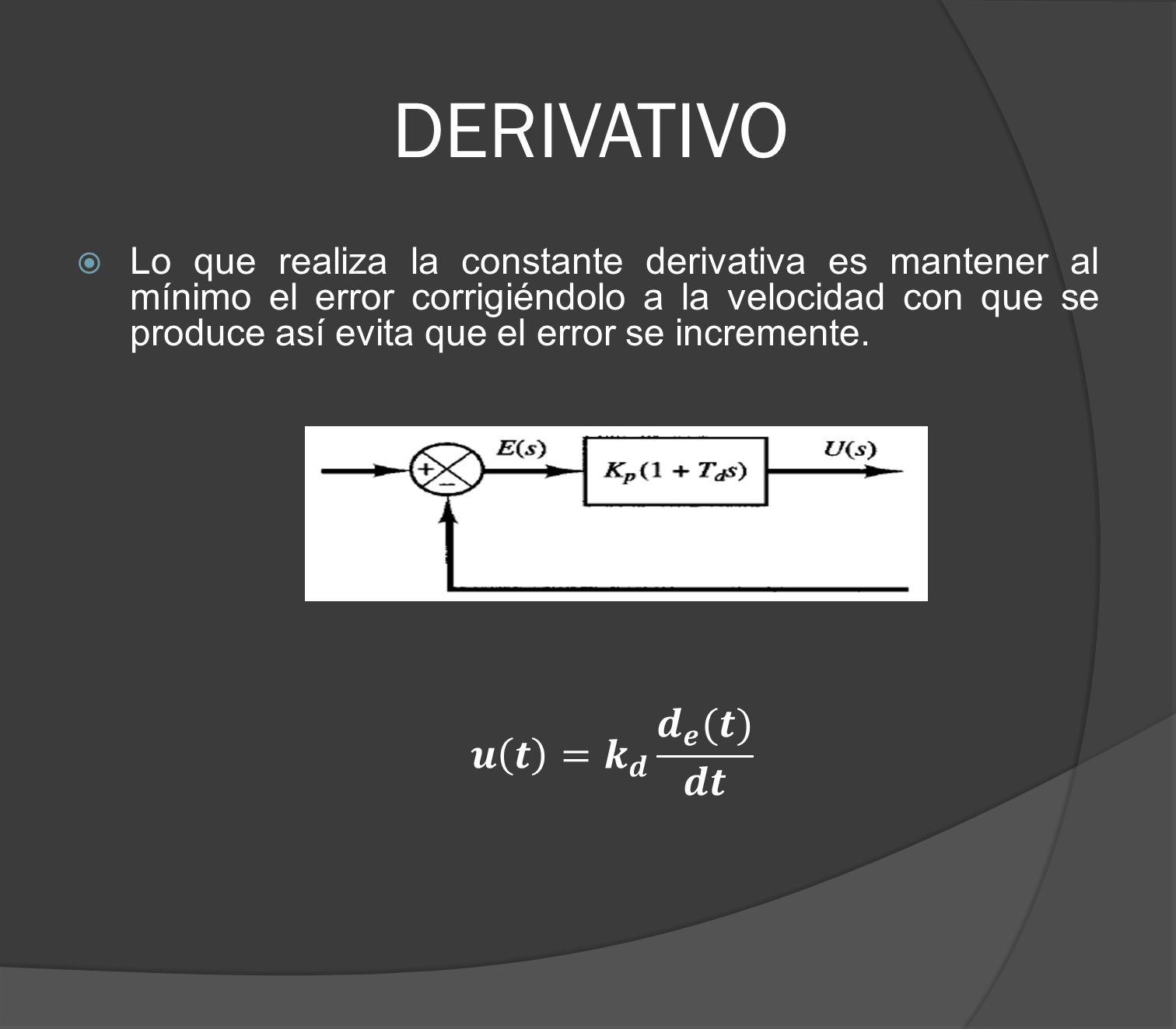 DERIVATIVO 𝒖 𝒕 = 𝒌 𝒅 𝒅 𝒆 (𝒕) 𝒅𝒕