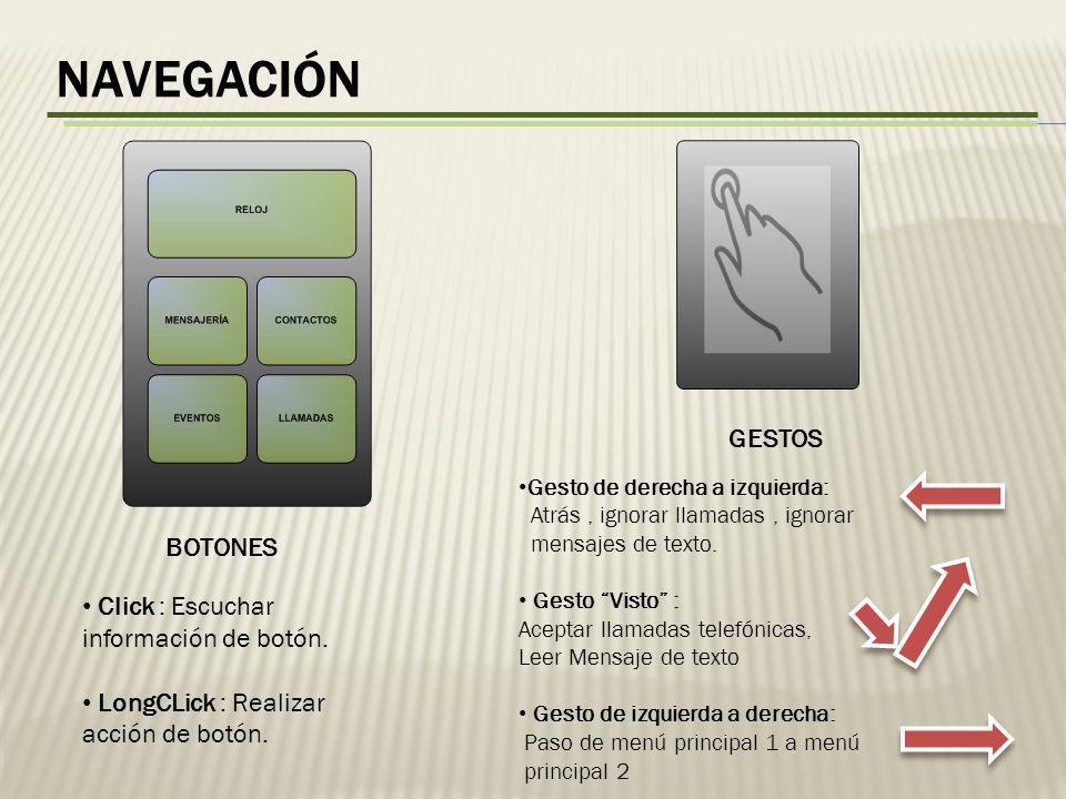 navegación GESTOS BOTONES Click : Escuchar información de botón.