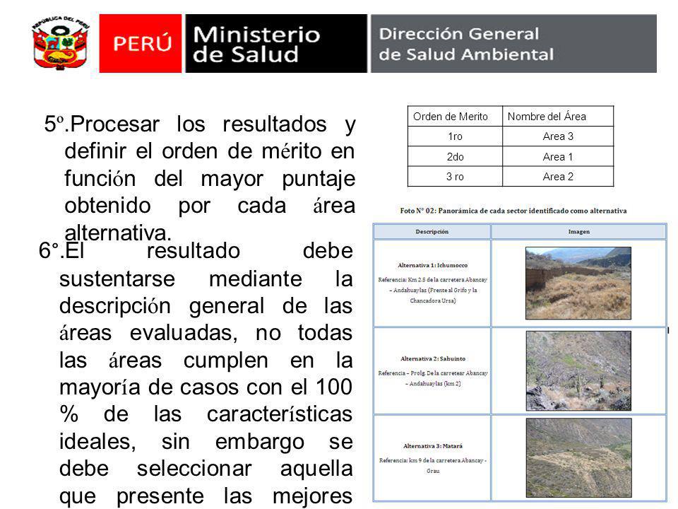 5º. Procesar los resultados y definir el orden de mérito en función del mayor puntaje obtenido por cada área alternativa.