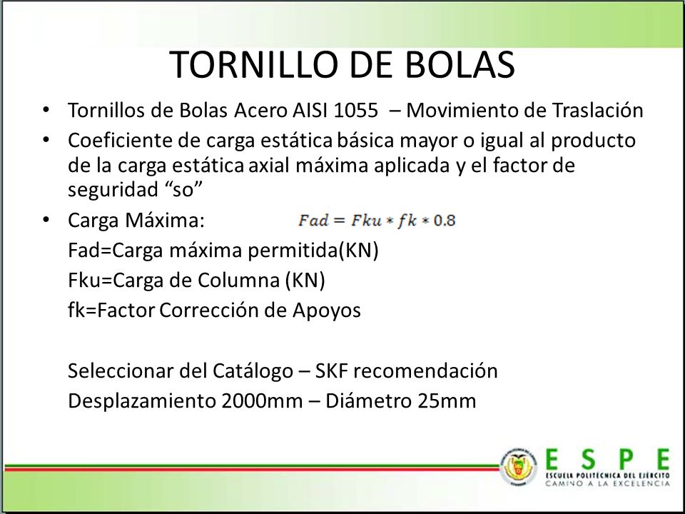 TORNILLO DE BOLAS Tornillos de Bolas Acero AISI 1055 – Movimiento de Traslación.