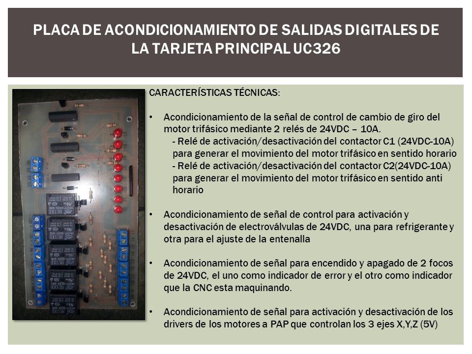 PLACA DE ACONDICIONAMIENTO DE SALIDAS DIGITALES DE LA TARJETA PRINCIPAL UC326