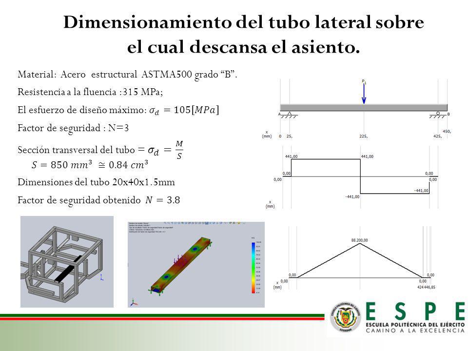 Dimensionamiento del tubo lateral sobre el cual descansa el asiento.