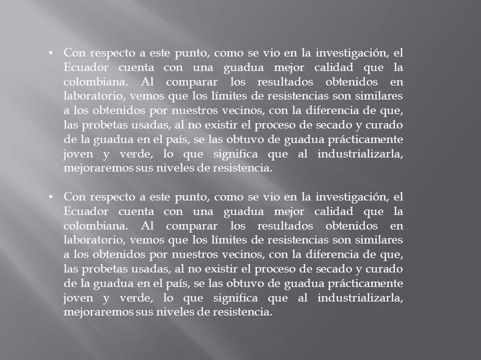 Con respecto a este punto, como se vio en la investigación, el Ecuador cuenta con una guadua mejor calidad que la colombiana.
