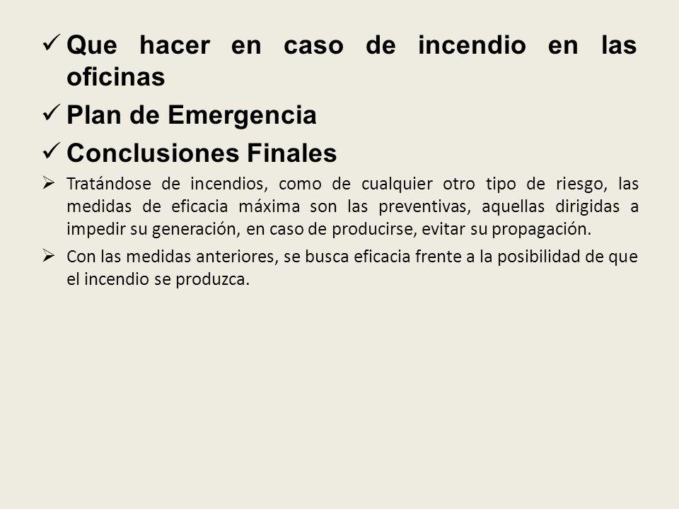 Que hacer en caso de incendio en las oficinas Plan de Emergencia