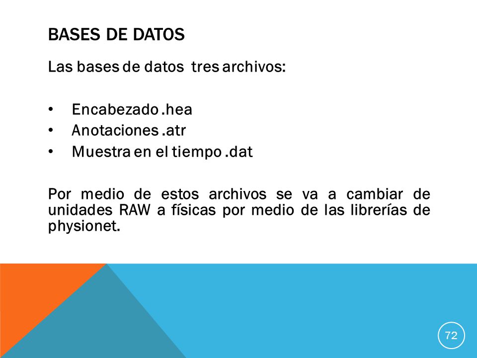 Bases de datos Las bases de datos tres archivos: Encabezado .hea