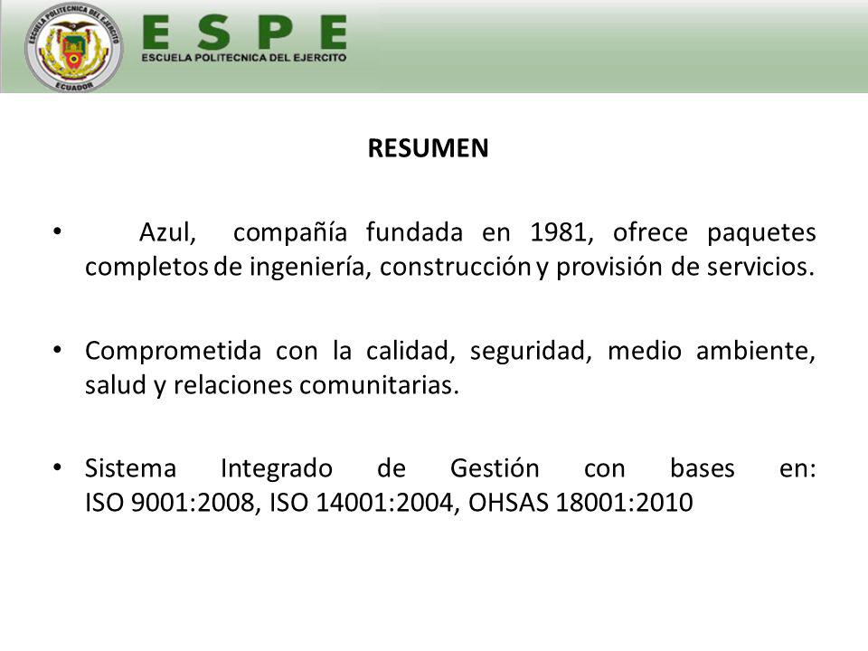 RESUMEN Azul, compañía fundada en 1981, ofrece paquetes completos de ingeniería, construcción y provisión de servicios.