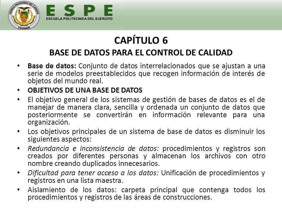 CAPÍTULO 6 BASE DE DATOS PARA EL CONTROL DE CALIDAD