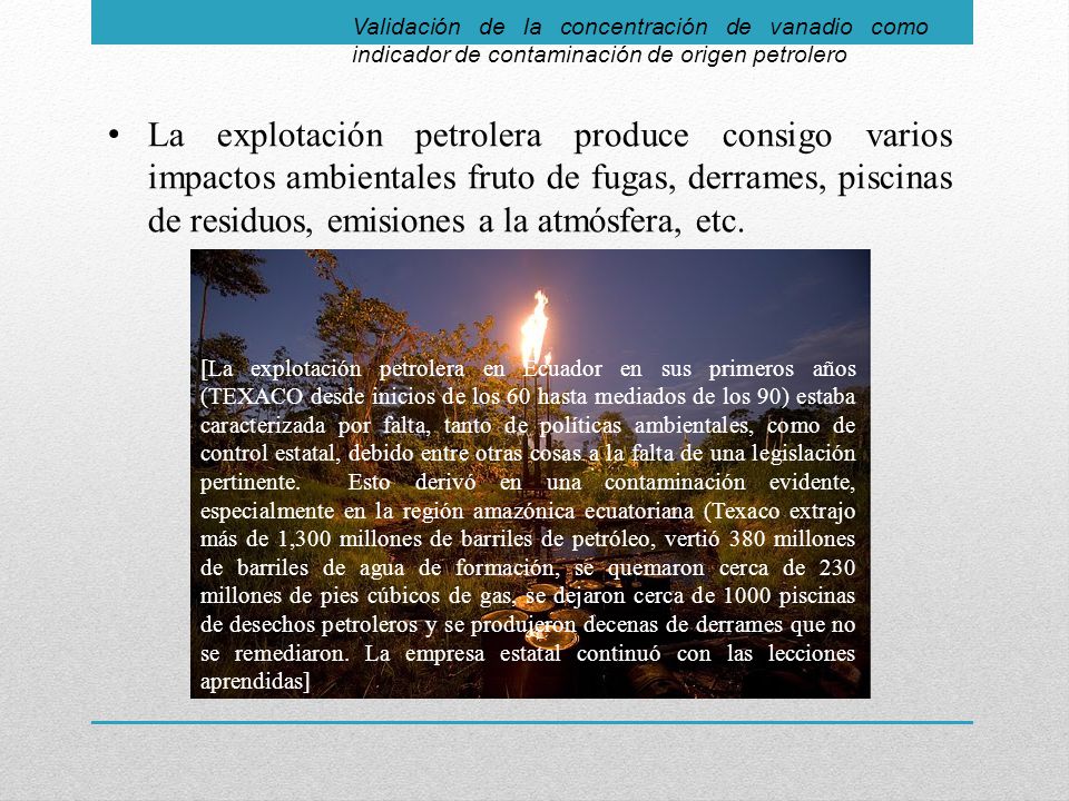 Validación de la concentración de vanadio como indicador de contaminación de origen petrolero