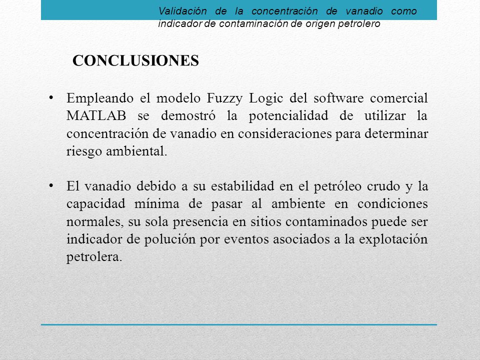 Validación de la concentración de vanadio como indicador de contaminación de origen petrolero