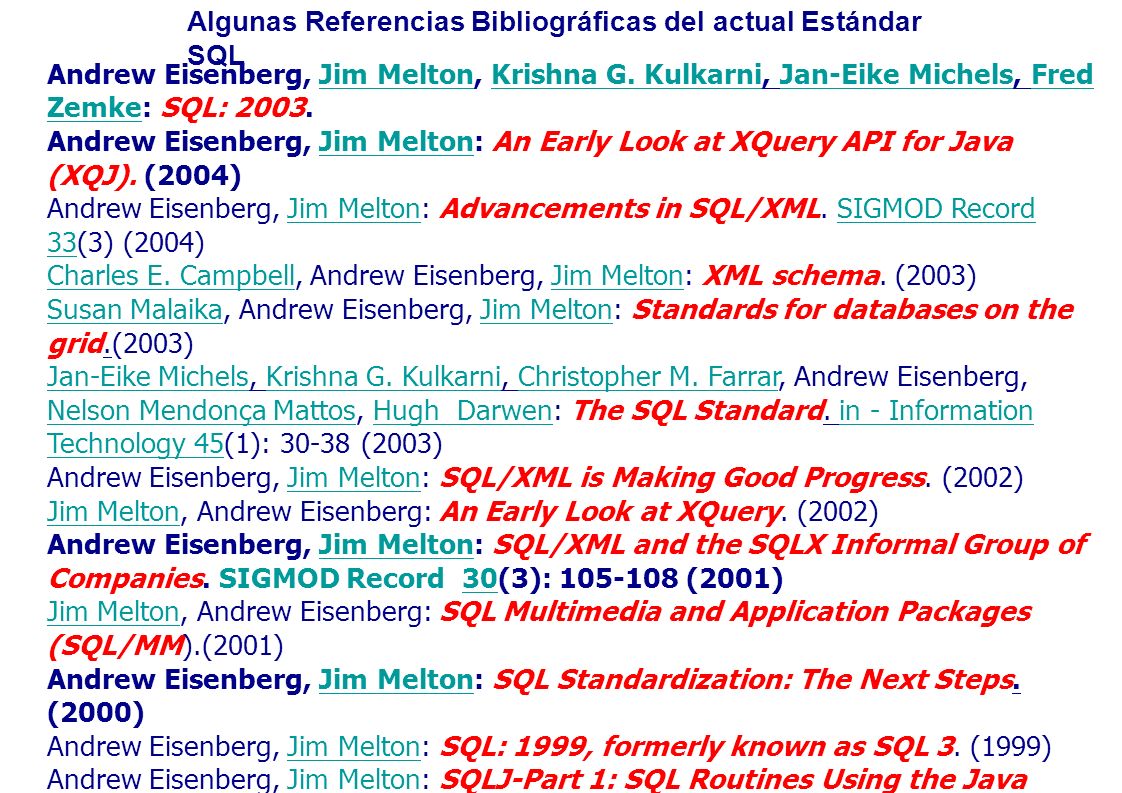 Algunas Referencias Bibliográficas del actual Estándar SQL