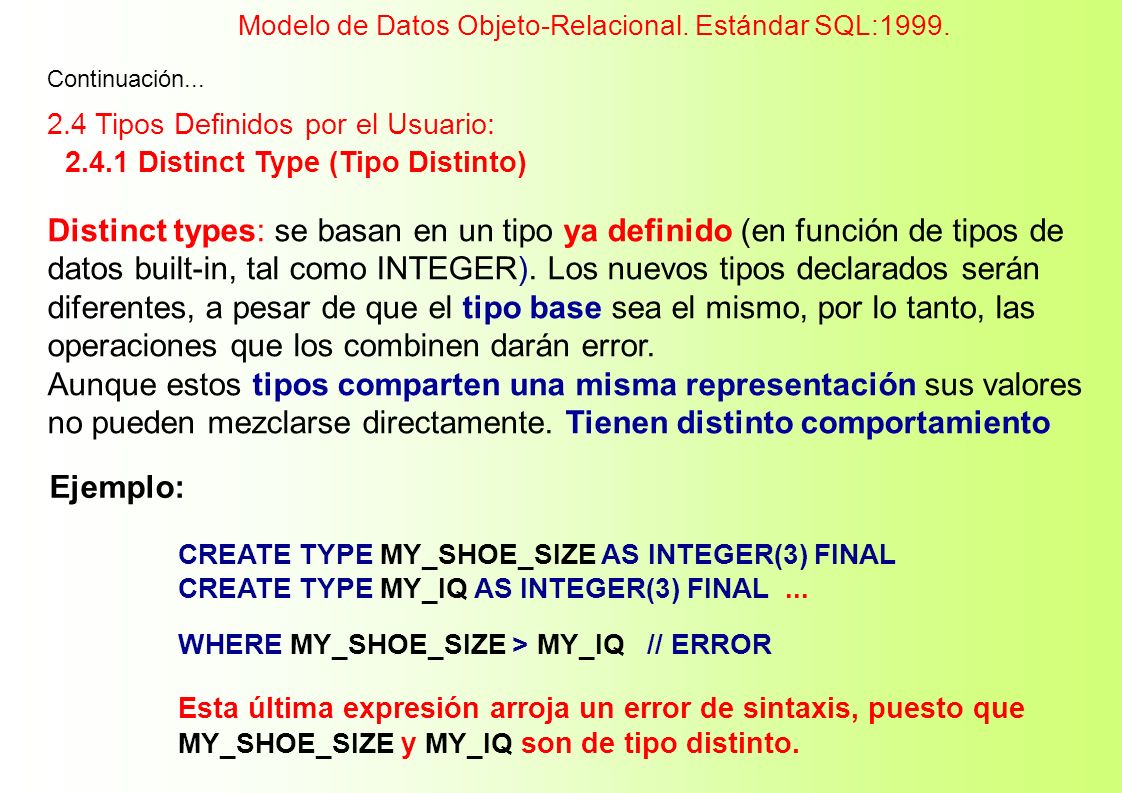 2.4.1 Distinct Type (Tipo Distinto)
