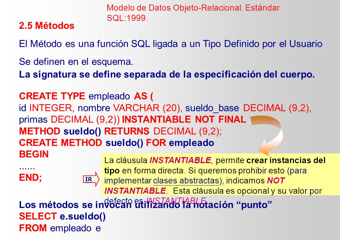 El Método es una función SQL ligada a un Tipo Definido por el Usuario