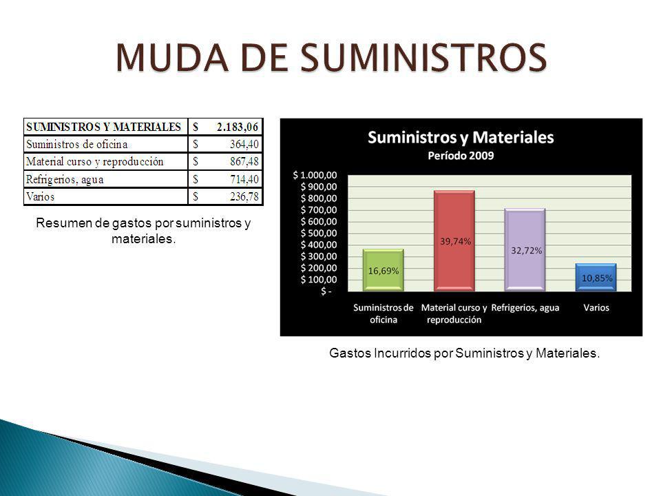 MUDA DE SUMINISTROS Resumen de gastos por suministros y materiales.