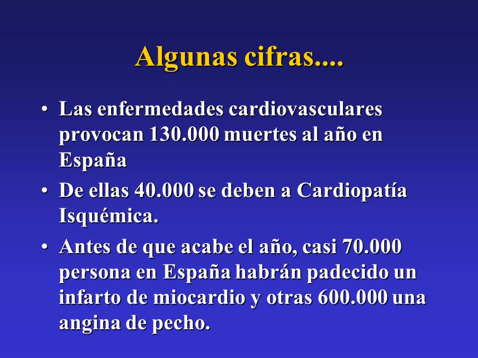 Algunas cifras.... Las enfermedades cardiovasculares provocan muertes al año en España. De ellas se deben a Cardiopatía Isquémica.