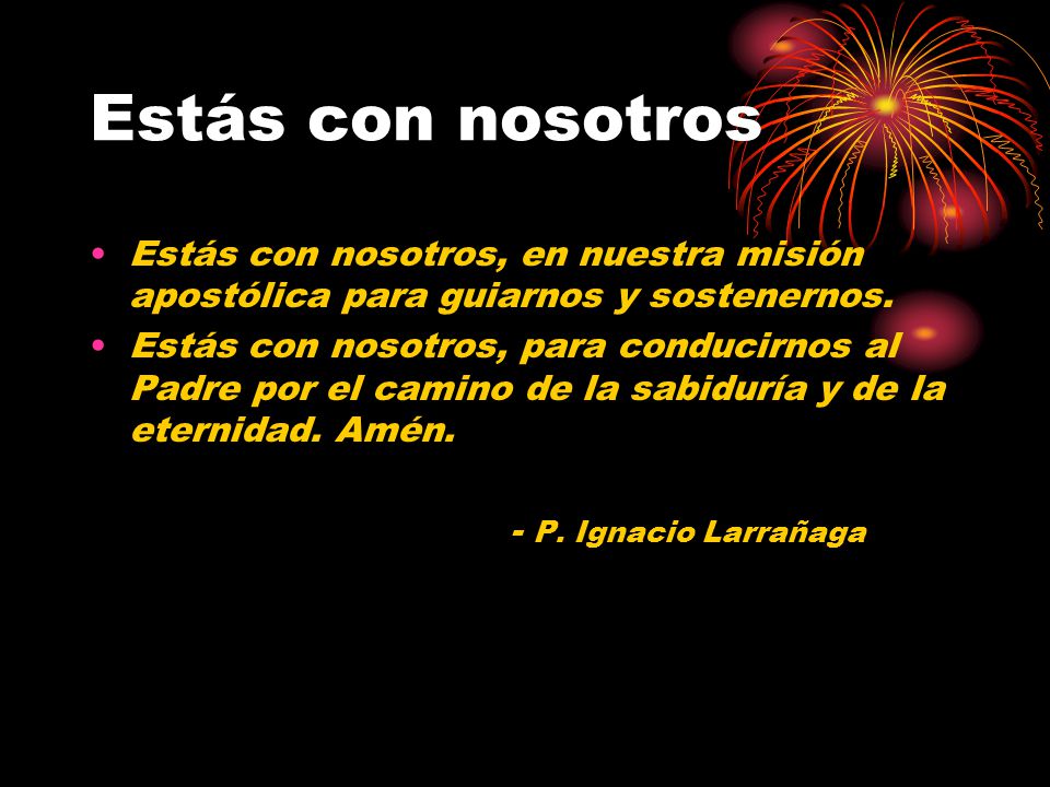 Estás con nosotros Estás con nosotros, en nuestra misión apostólica para guiarnos y sostenernos.
