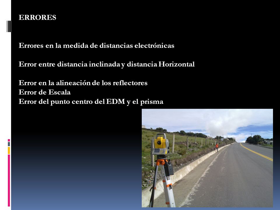 ERRORES Errores en la medida de distancias electrónicas. Error entre distancia inclinada y distancia Horizontal.