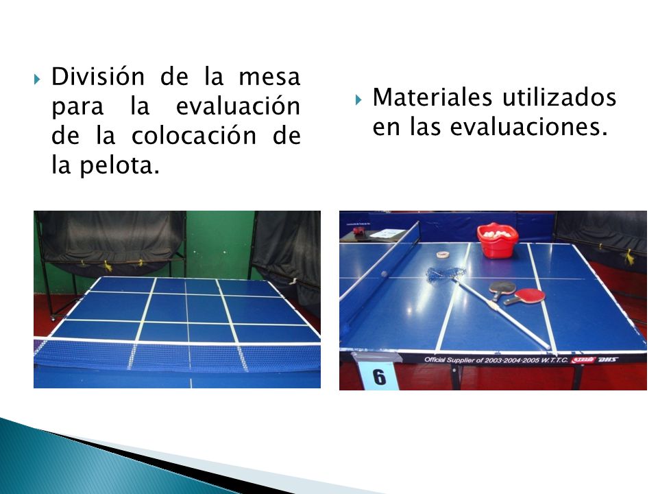 División de la mesa para la evaluación de la colocación de la pelota.