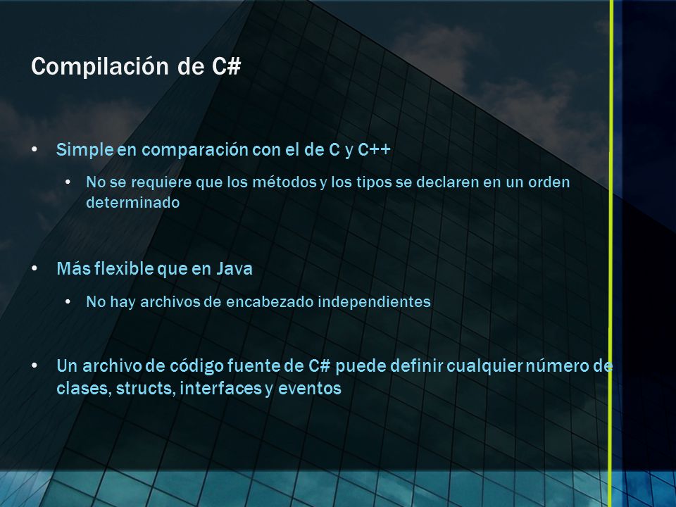 Compilación de C# Simple en comparación con el de C y C++
