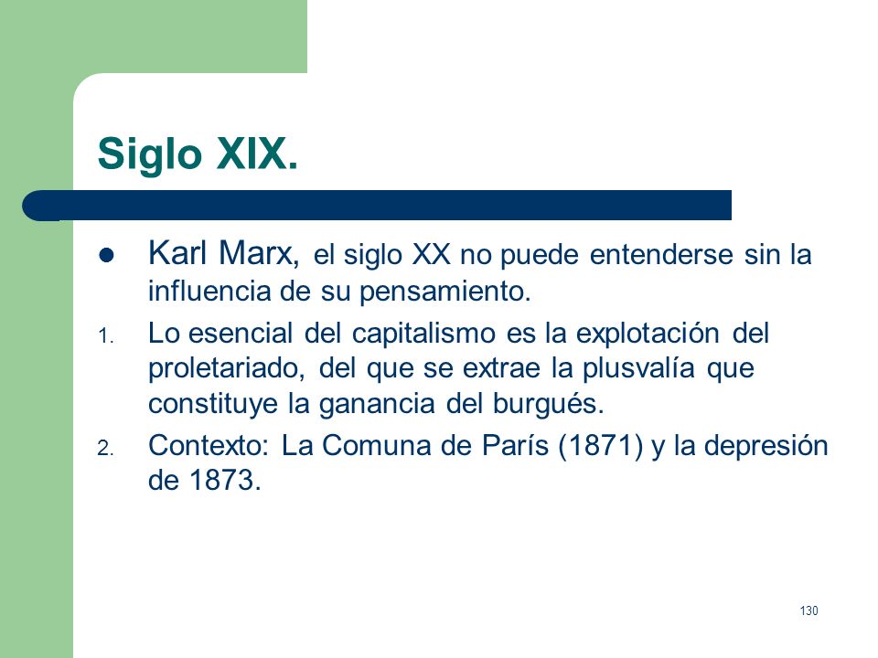 Siglo XIX. Karl Marx, el siglo XX no puede entenderse sin la influencia de su pensamiento.