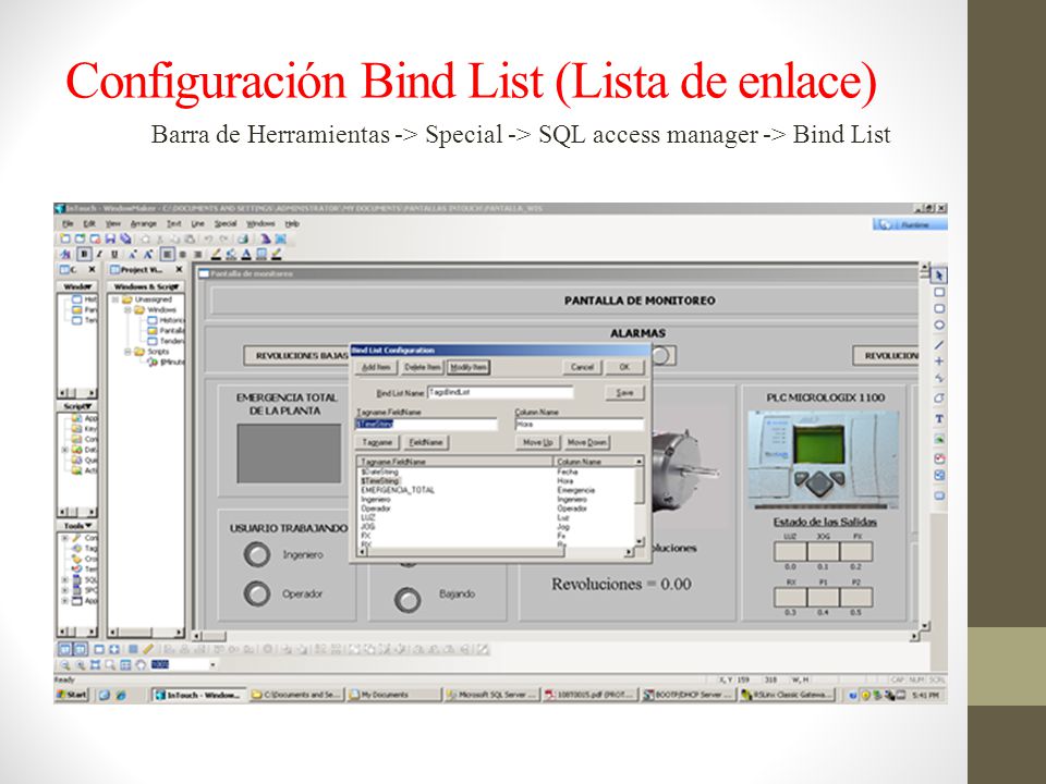 Configuración Bind List (Lista de enlace)