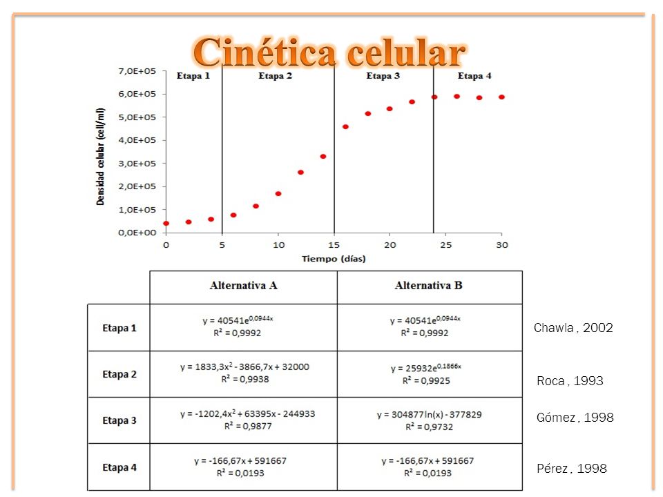 Cinética celular Chawla , 2002 Roca , 1993 Gómez , 1998 Pérez , 1998