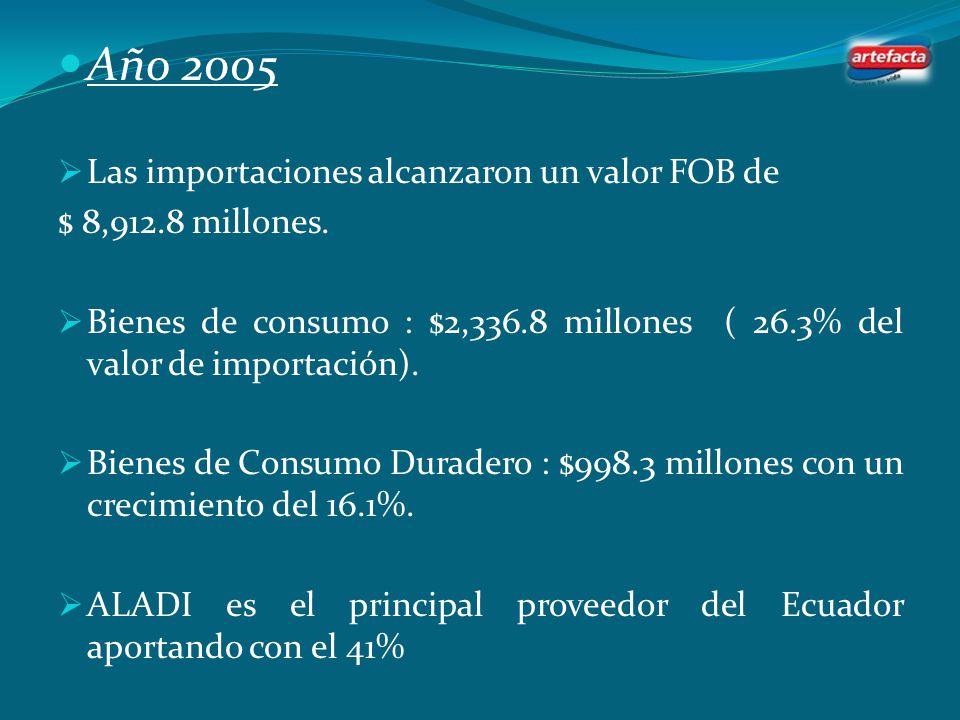 Año 2005 Las importaciones alcanzaron un valor FOB de