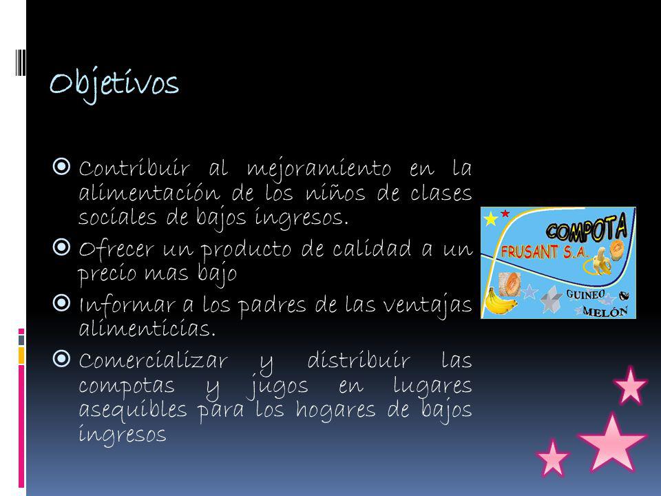 Objetivos Contribuir al mejoramiento en la alimentación de los niños de clases sociales de bajos ingresos.