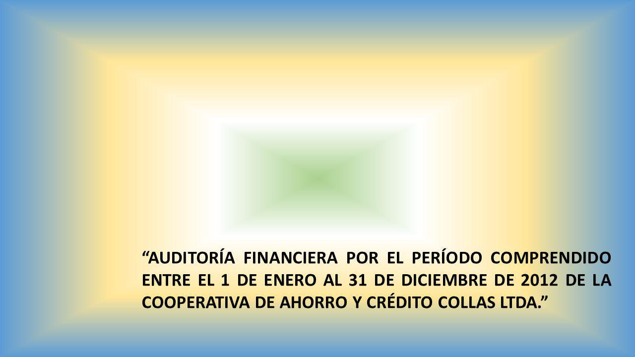 AUDITORÍA FINANCIERA POR EL PERÍODO COMPRENDIDO ENTRE EL 1 DE ENERO AL 31 DE DICIEMBRE DE 2012 DE LA COOPERATIVA DE AHORRO Y CRÉDITO COLLAS LTDA.