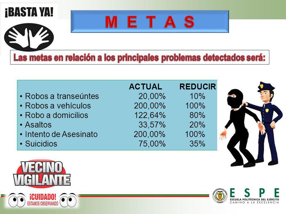 Las metas en relación a los principales problemas detectados será: