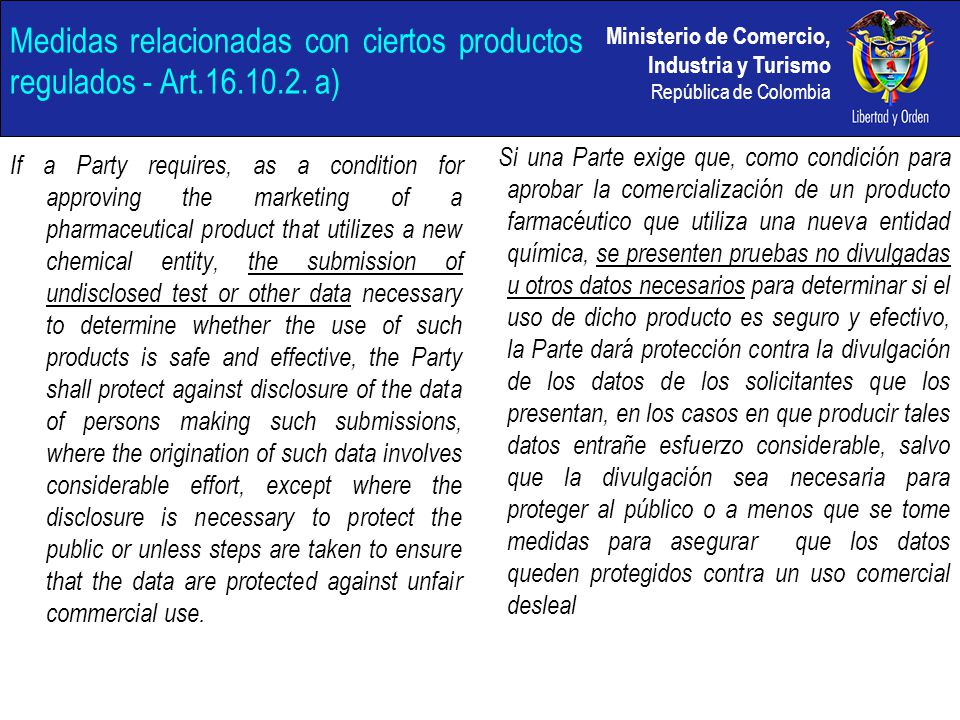 Medidas relacionadas con ciertos productos regulados - Art a)